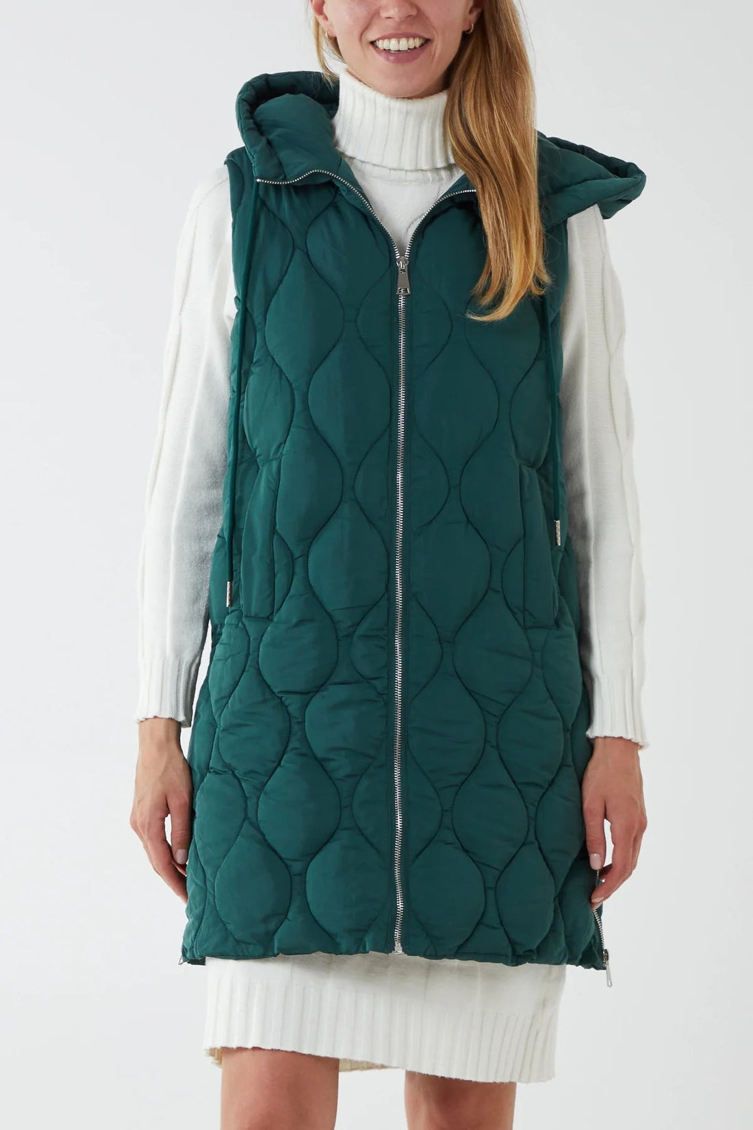 Wave Quilted Hooded Zip Gilet - Pinstripe